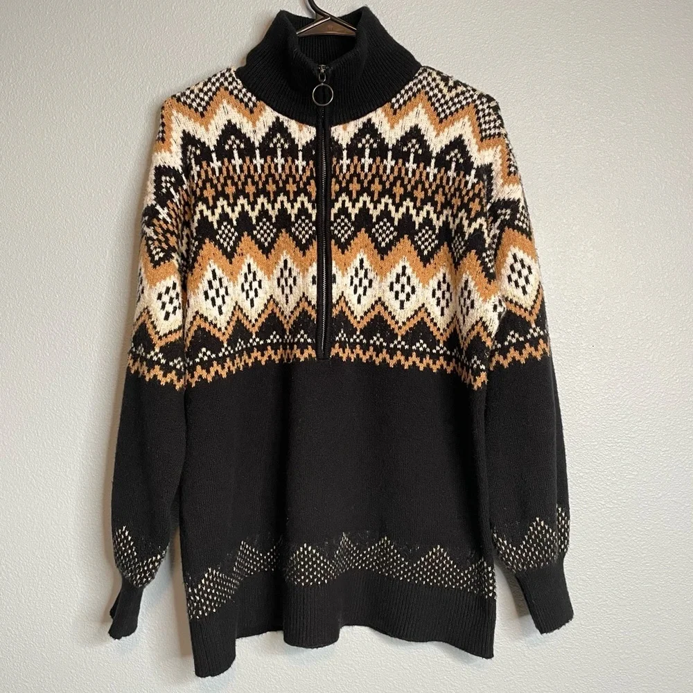 LOFT Fair Isle Half Zip Tunic Sweater - Picture 2 of 10